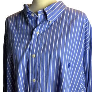 Ralph Lauren Polo Button Down Oxford Dress Shirt, Blue White Stripe, Men's 4XL